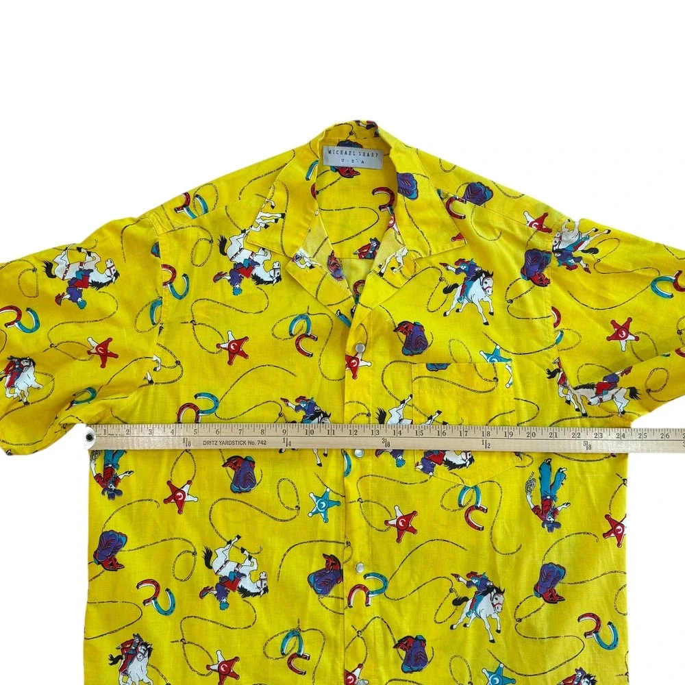 Vintage Michael Sharp Shirt Mens‎ Yellow Cowboy Rodeo Western Button Up XL